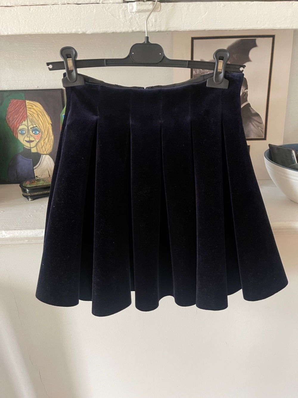 Make Velvet Pleated Mini Skirt in royal blue/navy